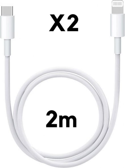 2x Lightning naar USB C Kabel Wit - 2 meter - Oplaadkabel voor iPhone 14 / 14 PLUS / 14 PRO / 14 PRO MAX / 13 / 13 MINI / 13 PRO / 13 PRO MAX