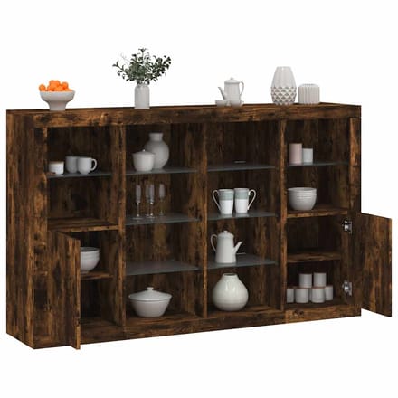 vidaXL - Dressoirs - met - LED-verlichting - 3 - st - bewerkt - hout - gerookt - eiken