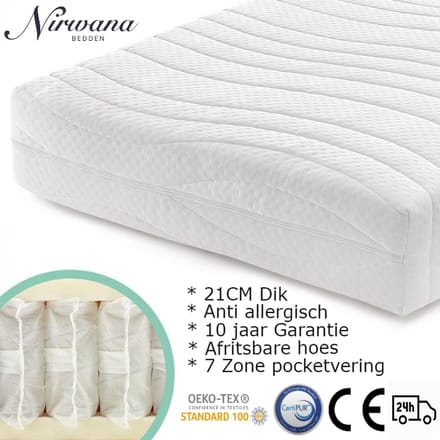 Nirwana Bedden Matras - Stevig - Pocketveer matras - Eenpersoons matras - 90x190x21 Kouschuim
