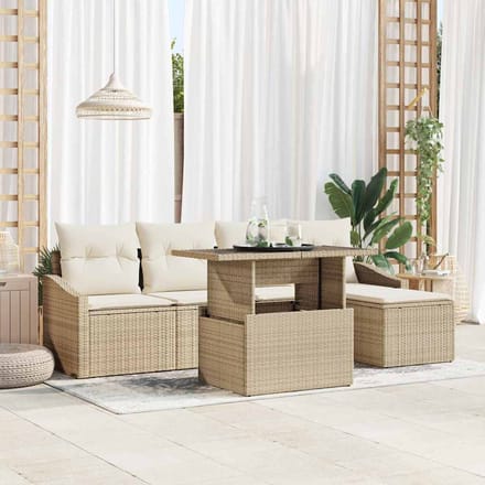 vidaXL - Tuinbank - Set - 6 - st - Beige - en - Crème - poly - rattan