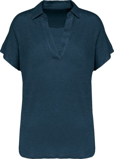 Spasso Linnen damespolo SP221 - Peacock Blue - S