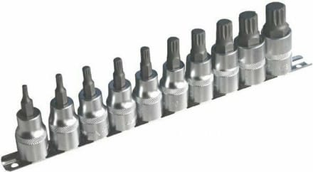 Spline doppen 10 delige set op rail - Veeltanddop bitten set - 12 tand bit