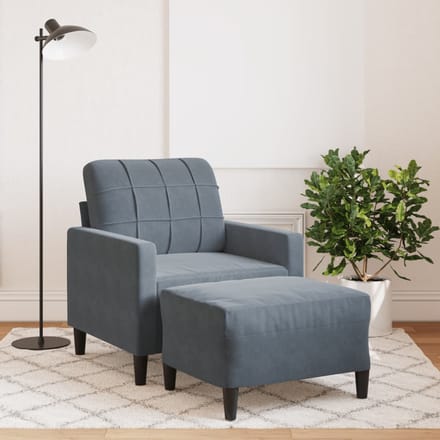 vidaXL - Fauteuil - met - voetenbank - 60 - cm - fluweel - donkergrijs