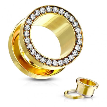 Jewelled gold plated Screw Fit Tunnel - 4 mm ©LMPiercings