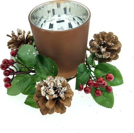 Glazen Theelichthouder Met Kerststukje Hulst - 18 cm