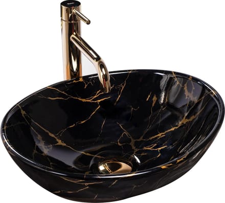 Rea Sofia Black Marble Shiny Opzetwastafel Steen Imitatie 41x34,5 cm