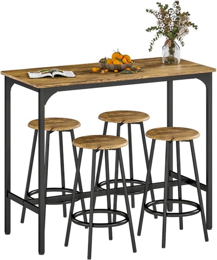 HOMCOM-Bartisch Set-MDF, Metall-110L x 50B x 89,5H cm-Rustikal-Braun
