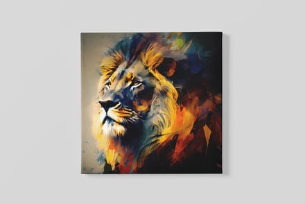 Canvas Schilderij - Leeuw - Kleurrijk - Dieren Schilderij - 60x60x2 cm