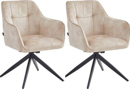 Colenis® - Lungo Eetkamerstoel - Set Van 2 - Beige - Adoré Velvet - Industrieel - 180°