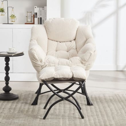 Fauteuil inclinable - MUVOE - Avec repose-pieds - Blanc - Coton PP - Cadre acier blanc