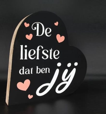 Teksthart XL 25x25xcm de liefste dat ben jij zwart / wit - roze