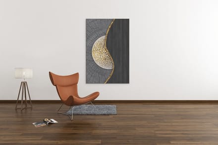 Canvas Schilderij Abstract - Grijs - Goud - Schilderij print op canvas - Modern - 150x100x2 cm
