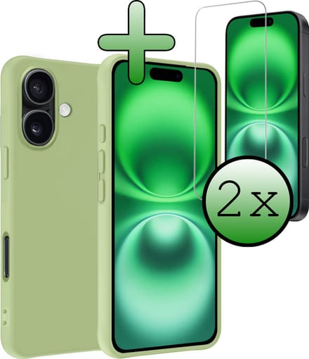 Hoesje Met 2x Screenprotector - Geschikt voor Apple iPhone 16 Plus - Sterk & Shockproof - Back Cover - Siliconen Case - Telefoon Hoes - Groen