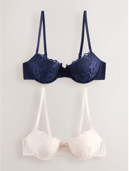 Next - Dames - Set van 2 push-up beha's met borduursels en vulling - Crème