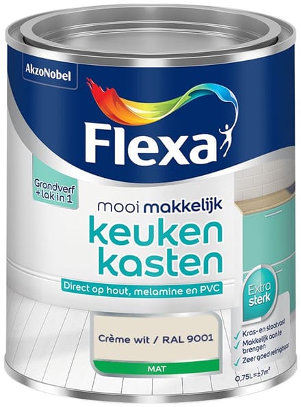 Flexa - Mooi Makkelijk Keukenkasten Mat - Crème Wit / Ral 9001 - Mengverf - 750 Ml
