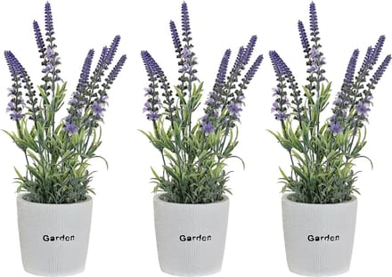 Items Kunstplant/bloem Lavendel - 3x - in bloempot - paarse bloemen - 10 x 36 cm