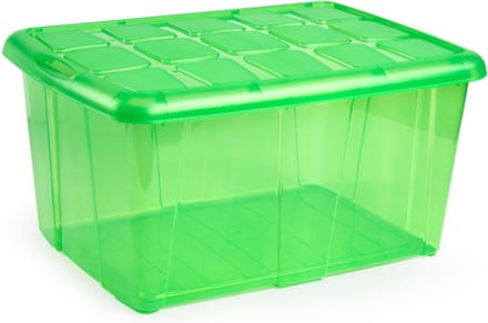 Plasticforte opslagbak organizers met deksel - transparant/groen - 60 liter - kunststof