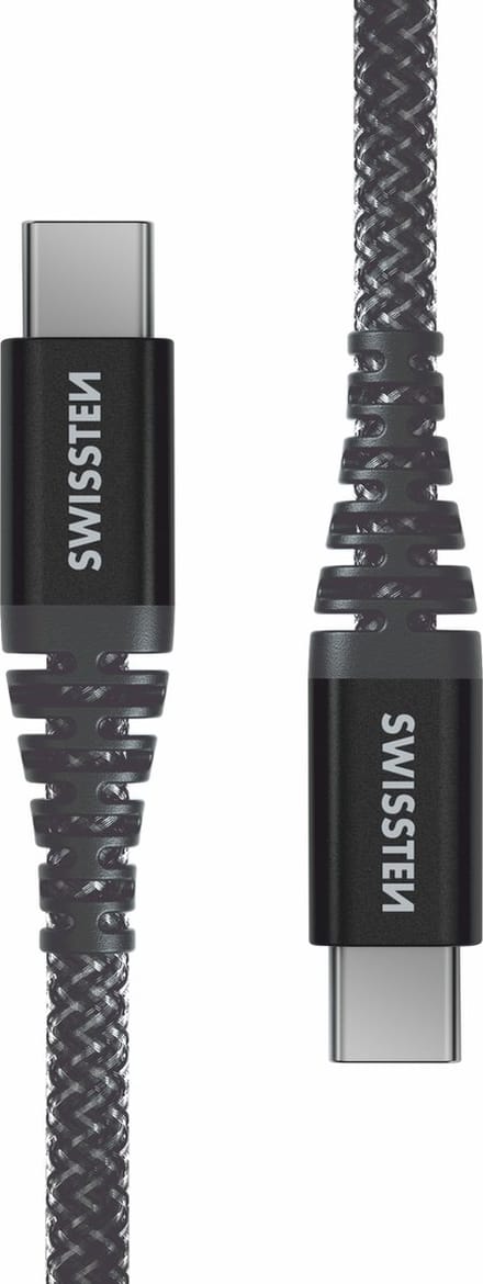 Swissten - Aramid Reinforced - USB-C naar USB-C Kabel - 1,5 Meter - Grijs - 71542010
