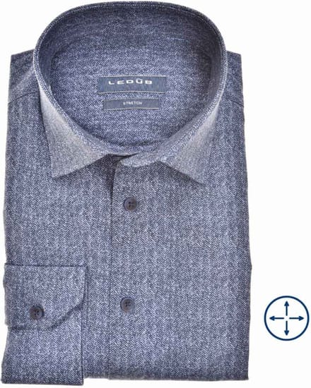 Ledub modern fit overhemd - donkerblauw dessin - Strijkvriendelijk - Boordmaat: 40