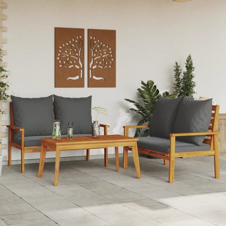 vidaXL - 3-delige - Loungeset - met - kussens - massief - acaciahout