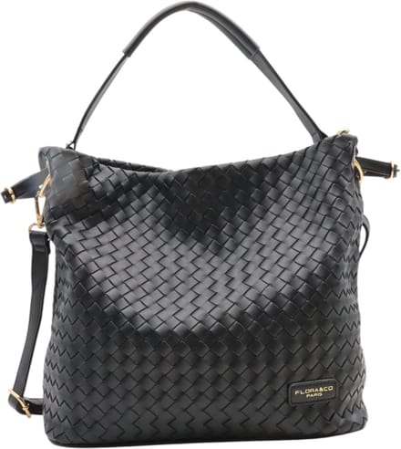 Trendy gevlochten handtas - Flora & Co - zwart