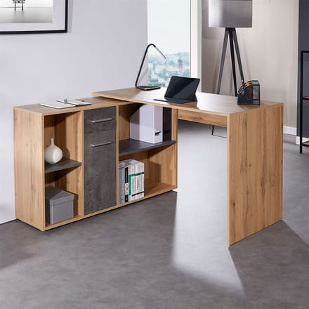 Hoekbureau DIEGO met plank - Wotan eiken/beton