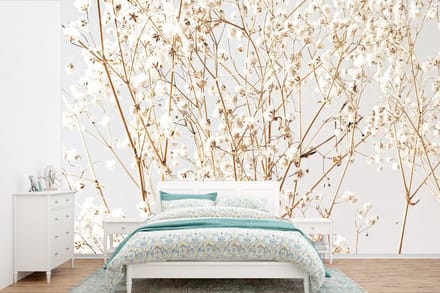 Behang - Fotobehang Natuur - Takken - Bloemen - Breedte 600 cm x hoogte 400 cm