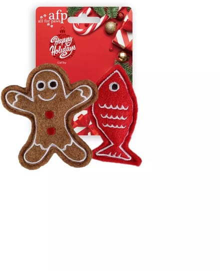 AFP Happy Holidays Kattenspeelgoed - Peperkoekman & Vis - Kattenspeeltjes - 2-Pack
