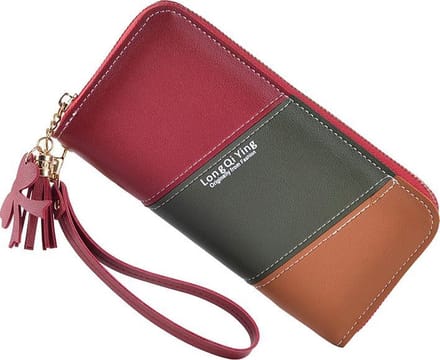 ZILOU® Portemonnee Dames Leer - met Rits - tot 24 Pasjes - Dames Portefeuille - Rood Multicolor