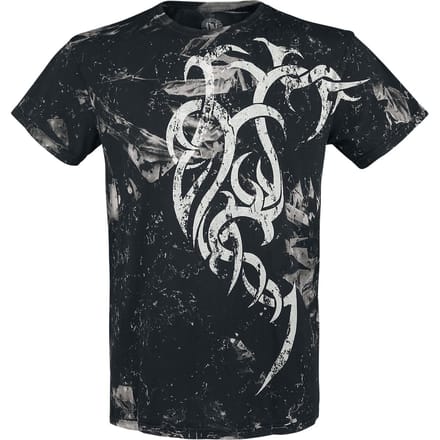 Outer Vision - Gothic T-shirt - Marble Tattoo - M - voor Mannen - zwart-wit
