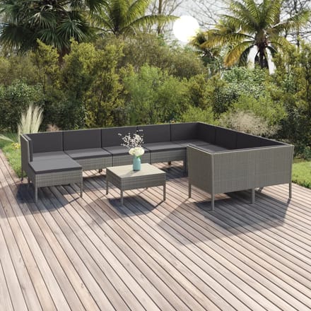 vidaXL - 11-delige - Loungeset - met - kussens - poly - rattan - grijs