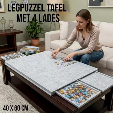 Allernieuwste.nl® Legpuzzel Bord met 4 Lades – Puzzel Organizer & Puzzeltafel – Lichtgrijs
