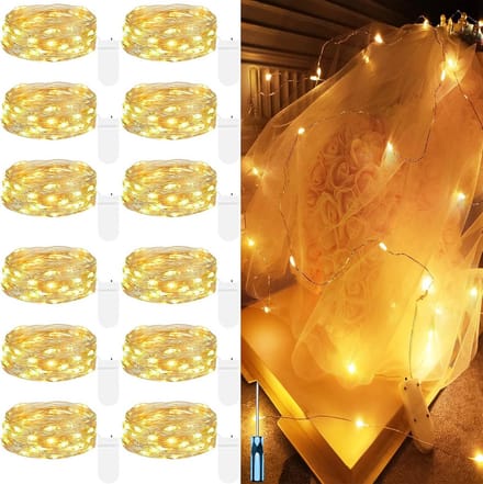 12 Stuks Mini LED Lichtketting op Batterijen 2 Meter Warmwit