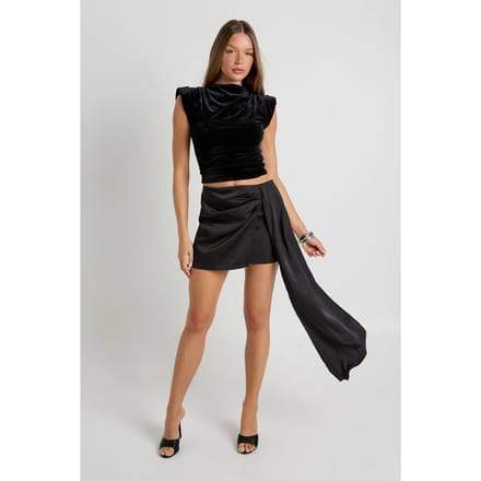 boohoo Dames Satijnen gedrapeerde minirok | Black | Maat: 8