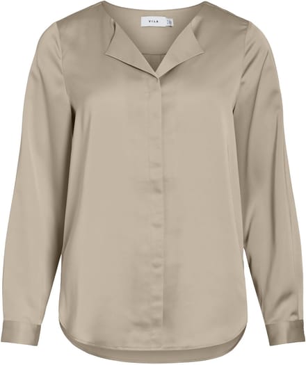 VILA - VIELLETTE V-NECK L/S SATIN SHIRT - NOOS - Dames - Blouses
