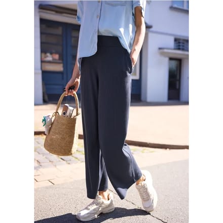 Broek met Wide Leg pijpen en geribbelde structuur
