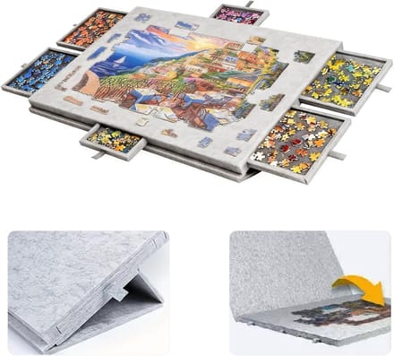 Puzzeltafel - Puzzelplank - Ontspannen Puzzelen - Met 6 sorteerladen - 1500 stukjes - Lichtgrijs