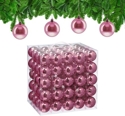 kerstballen set van 100 - Ø 6 cm - glanzend - kunststof - roze