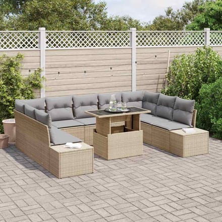 vidaXL - Tuinbank - Set - 10 - st - Beige - poly - rattan