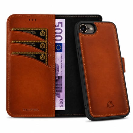 Pulledro geschikt voor iPhone 16e & 17e Uitneembare Lederen BookCase - MagSafe - RFID - Burned Cognac