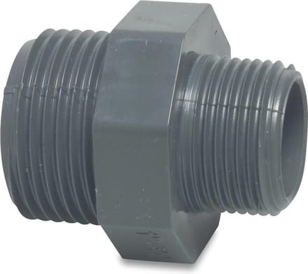 Mega Verloopnippel PVC-U 2" x 1 1/4" buitendraad 10bar grijs