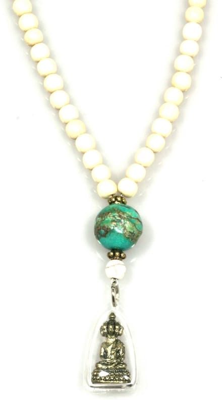 Heaven Eleven - dames - ketting - cremekleurige met turkoois kraal en buddha