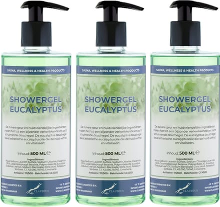 Douchegel Eucalyptus 500 ml - set van 3 stuks - met gratis pomp - Showergel