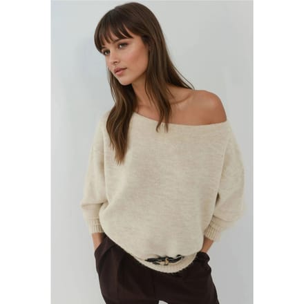 Zachte Textuur Off Shoulder Gebreide Trui