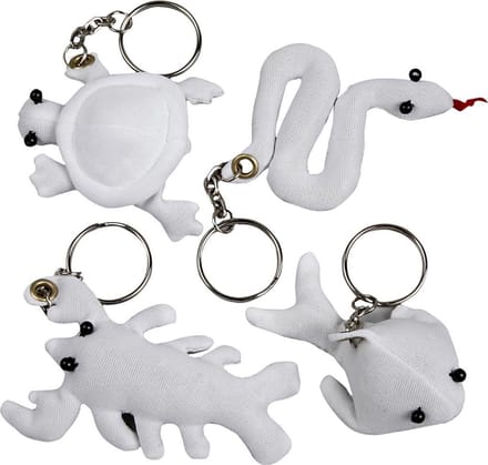 Figuren van textiel met sleutelhanger, afm 4-8 cm, wit, 4 stuk/ 1 doos