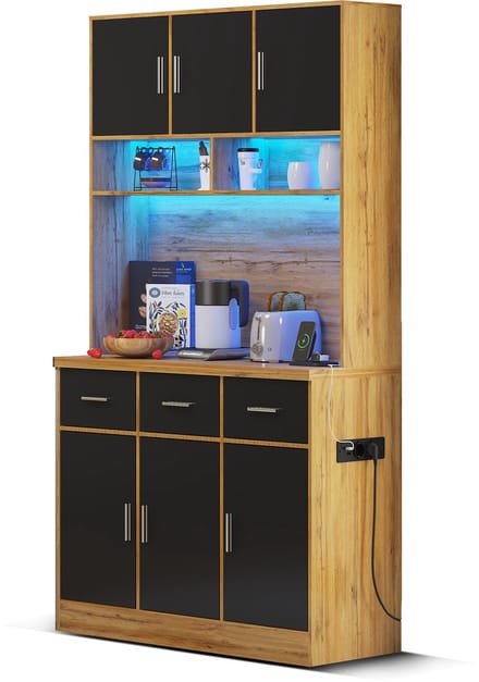 Buffetkast - 100x40x180 cm - met APP-gestuurde LED - Stopcontact en Lades - Hout - Wit