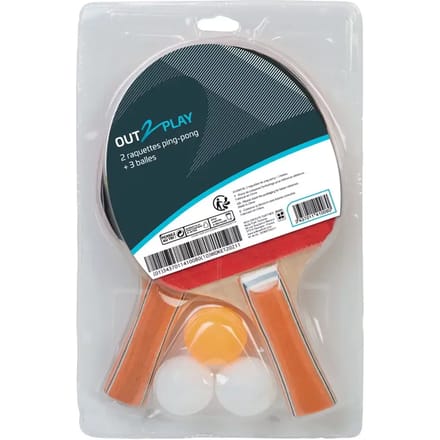 Tafeltennisrackets + 3 ballen Out2Play o2p (x2)