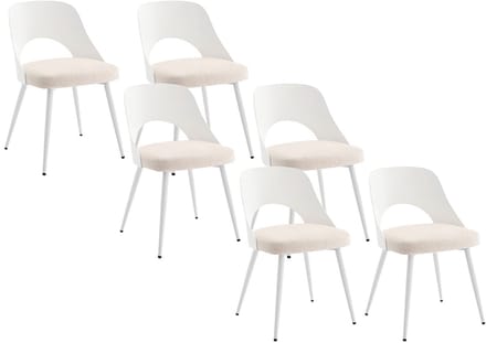 Vente-unique Set van 6 stoelen in polypropyleen, gestructureerd stof en metaal - Wit en beige IRELINA