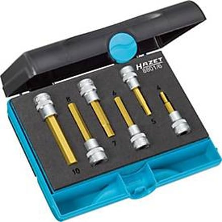 HAZET Dopsleutelset 8801/6, 6-delig, SW 4-10 mm, DIN 7422, TIN-gecoat, speciaal staal