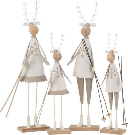 J-Line figuur Rendier Jongen/Meisje - metaal/hout - wit/beige - large - 2 st.